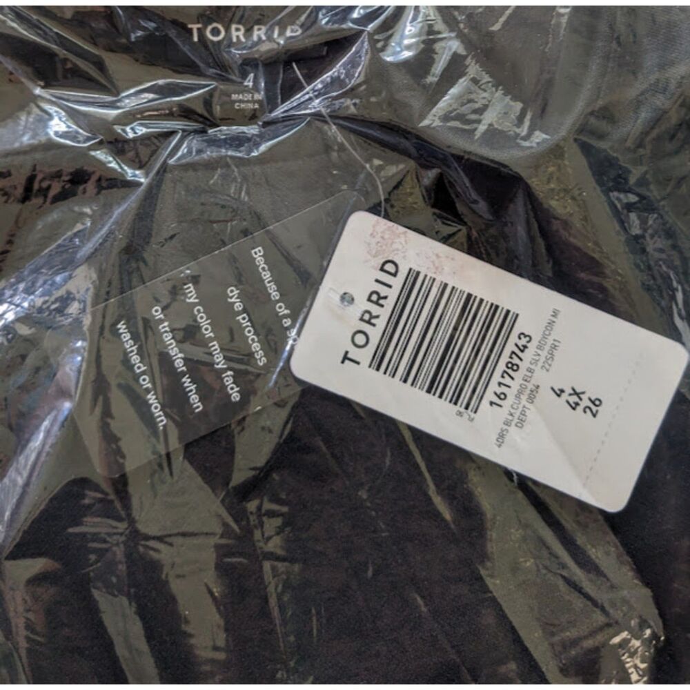 NWT Torrid 4X Deep Black Midi Studio Cupro Elbow Sleeve Bodycon Dress Size 26 - Picture 8 of 8